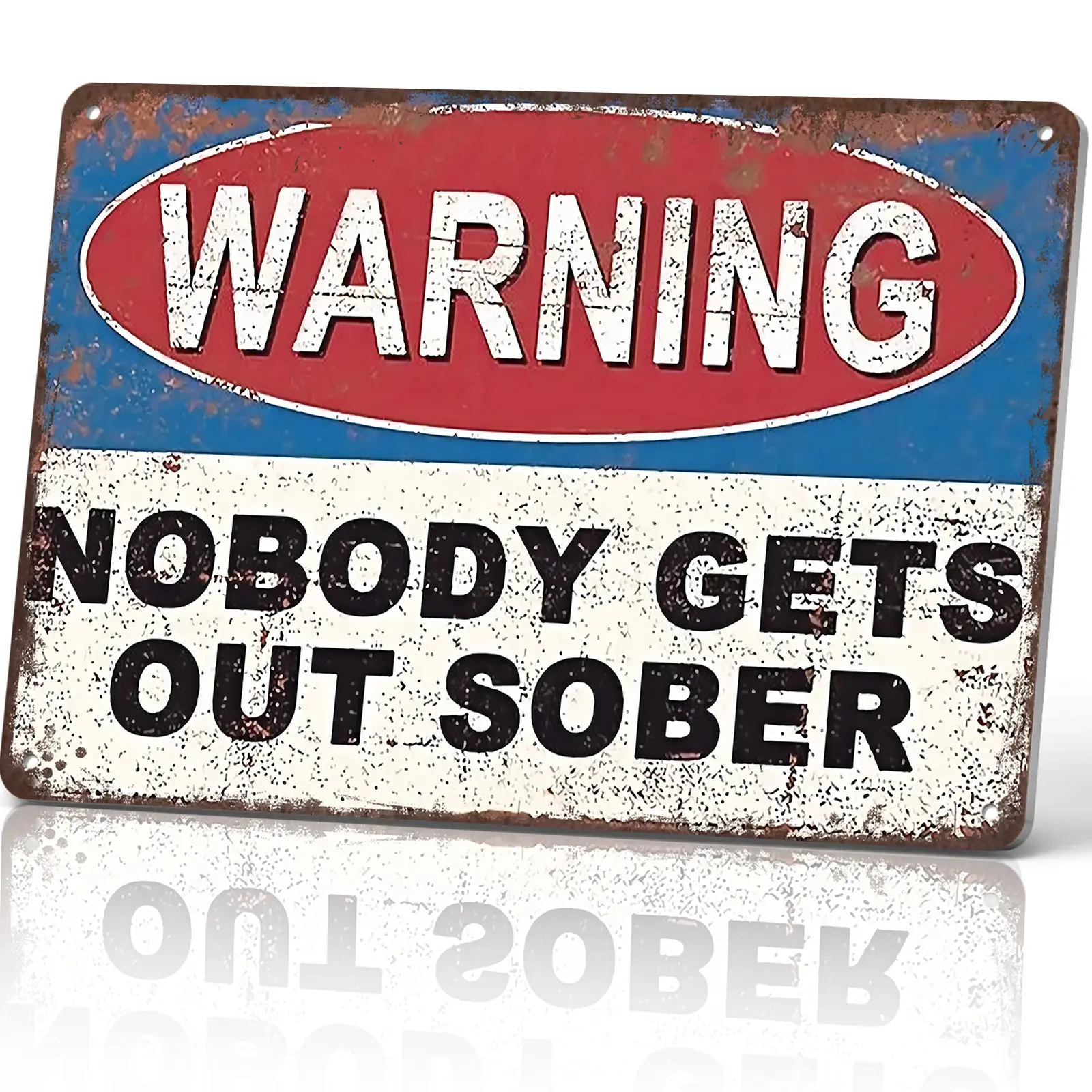 8x12 in Aluminium Metal Sign - "Warning Nobody Gets Out Sober" Funny Retro Wall Decor for Home Bar, Man Cave - Gift for Bartenders, Alcohol Enthusiasts