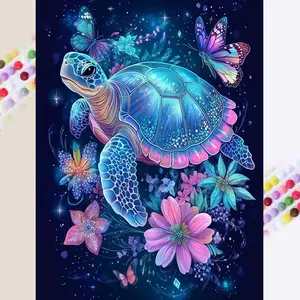 1 pcs 5D DIY diamond painting kit, 5D diamond art set, DIY decoration, sea turtle, butterfly, floral diamond painting kit full round drill DIY, mosaic, diamond art, DIY art home decoration, suitable for Halloween and Christmas.