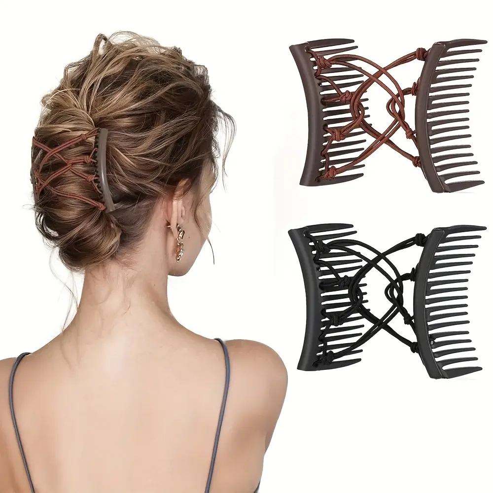 1pc elegant elastic double-tooth hair clip, adjustable for thick curly hair, suitable for updos, magic hair clip accessory, Curly Ponytail Clip, Fashion Hair Accessories