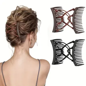 1pc elegant elastic double-tooth hair clip, adjustable for thick curly hair, suitable for updos, magic hair clip accessory, Curly Ponytail Clip
