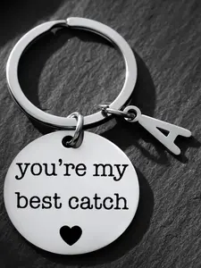 Personalized Initial a Stainless Steel Keychain, Romantic Fishing Lover Gift, Perfect for Boyfriend Husband, Anniversary Birthday Christmas
