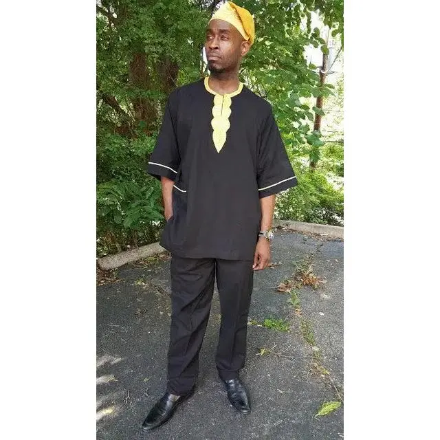 Kefi Black and Gold Dashiki with Pants-DP2466TP