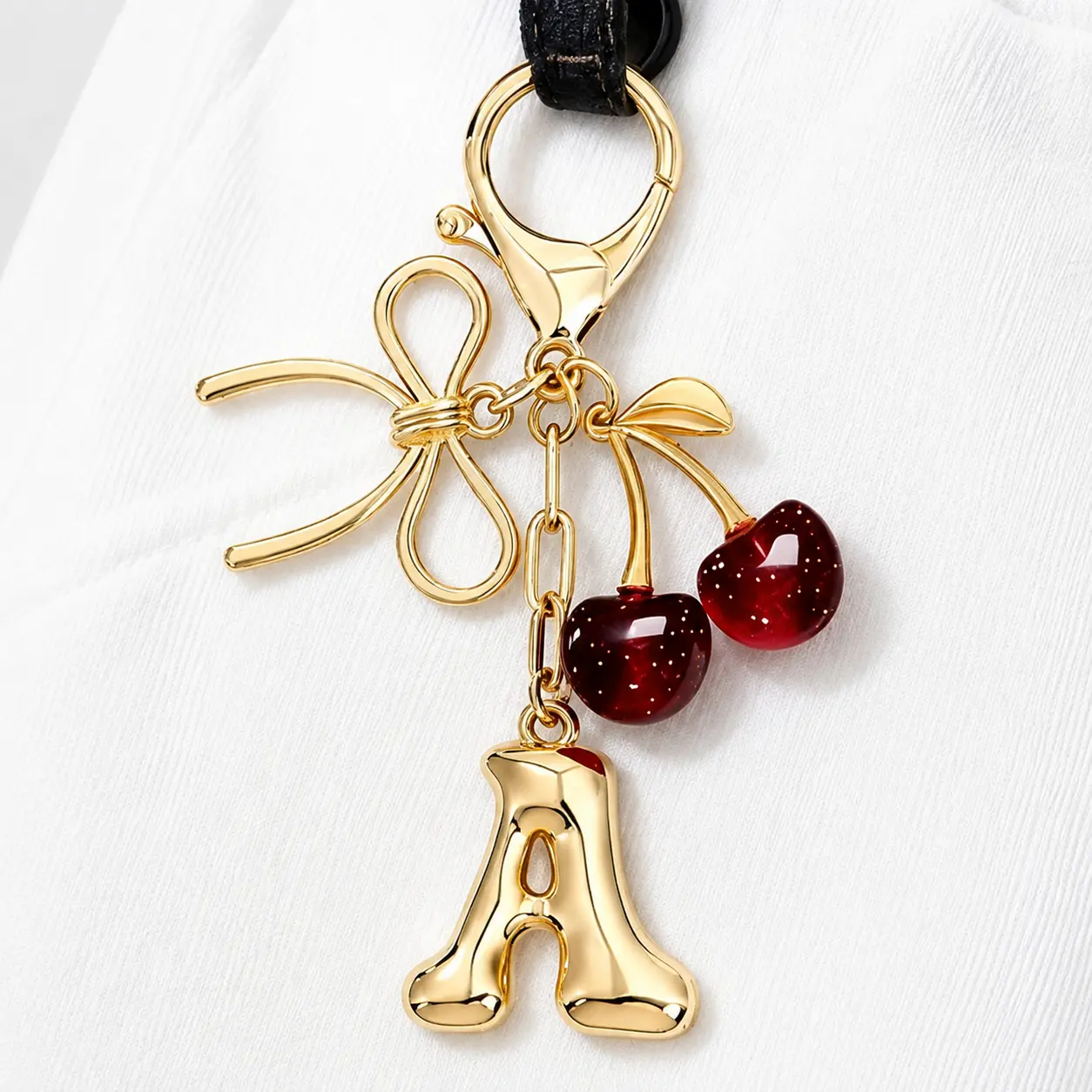 Women's Cherry Design Letter Pendant Keychain – Casual Style Accessory for Wallet, Backpack & Car Keys, All-Seasons Key Ring for Bags,Daily Gift for Women