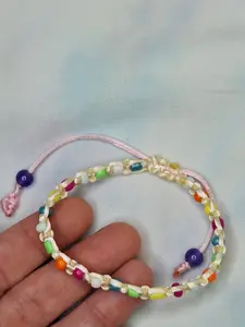Handmade Macrame Bracelet - Vibrant Rainbow Glass Beads with Purple Accents