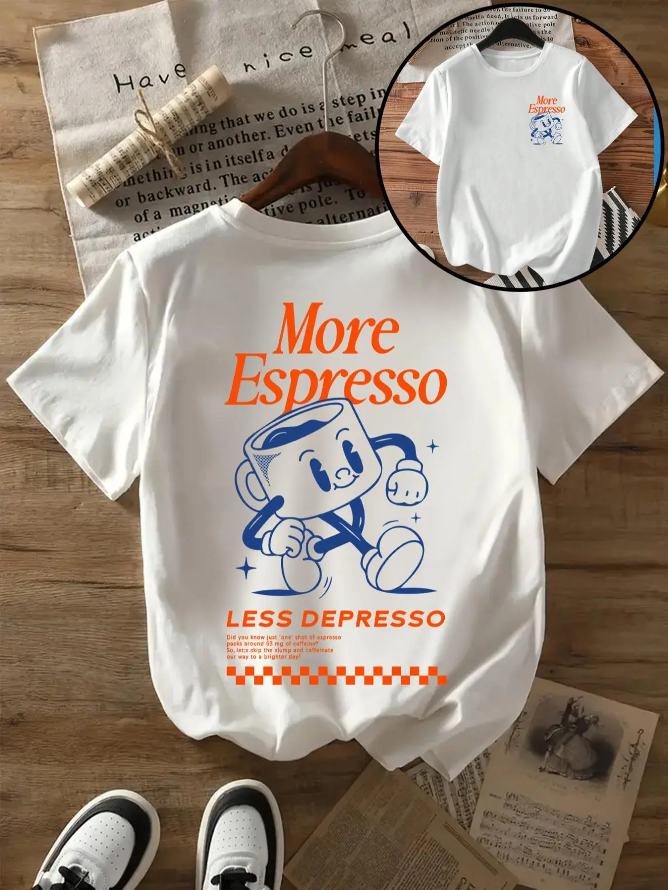 Women's Espresso Coffee Club Graphic Round Neck Tee, Fashion Casual Crew Neck T-Shirt for Daily Holiday Vacation Outdoor Wear, Ladies Clothes for Summer, Top, Womenswear