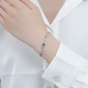 【8.8 New Bracelet】1CT Teal Blue Oval Multi Link Lobster Claw vvs Synthetic Moissanite Bracelet in 925 Sterling Silver