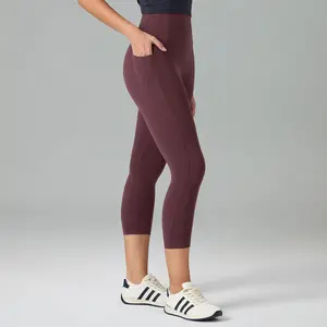 Colorfulkoala Women's No Front Seam Yoga Capri 21" with Side Pocket Dreamlux High-Waisted Tummy Control Workout Leggings  Petite Length