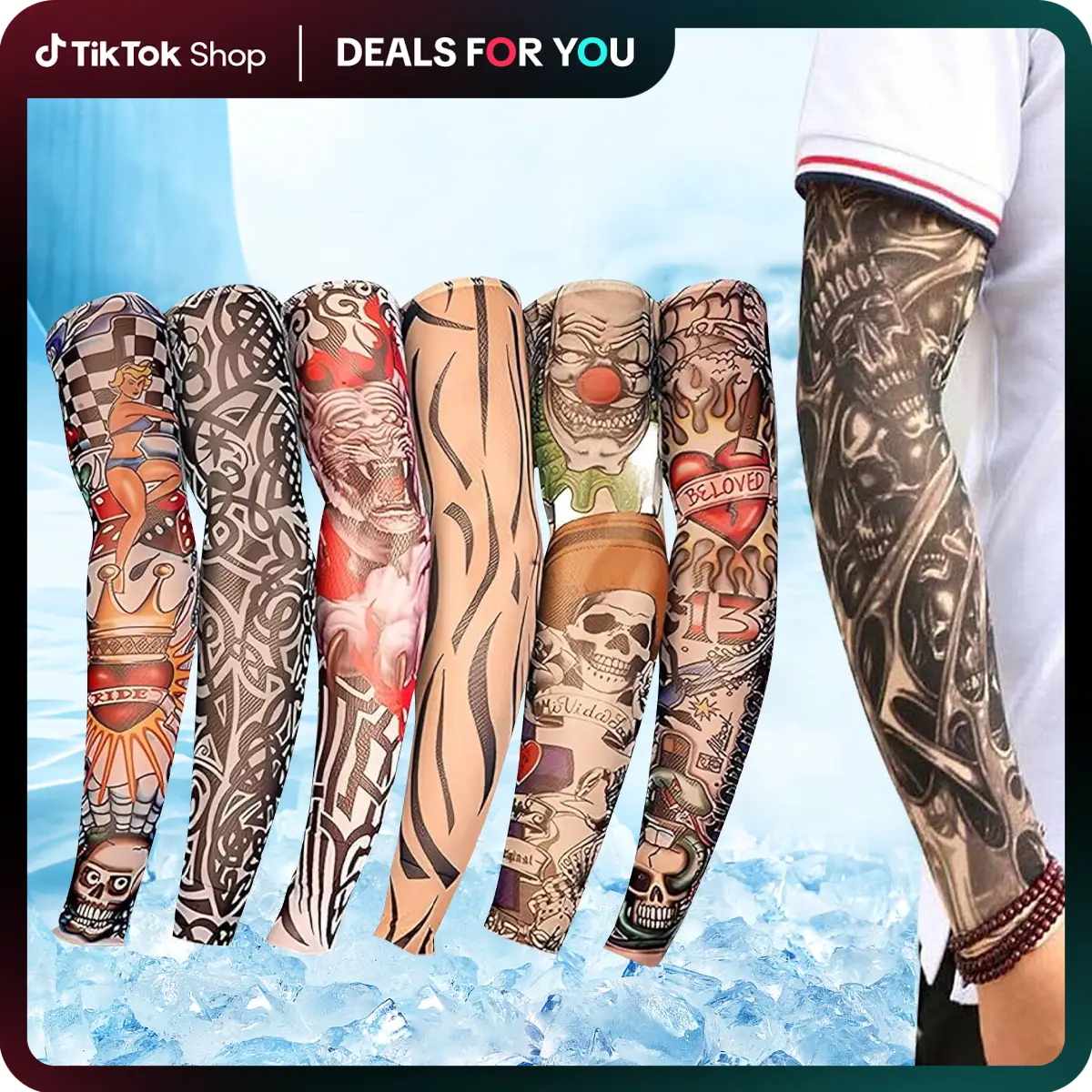 6PCS Halloween Cooling Tattoo Art Arm Sleeves Cover UV Sun Protection Sport Outdoor activities Set Temporary Fake Tattoo Sleeves for Men Women with De
