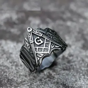 New Men's 316L Stainless Steel Rings Vintage Masonic Letter Ring Classic Moon And Sun Stamp Punk Jewelry Gift