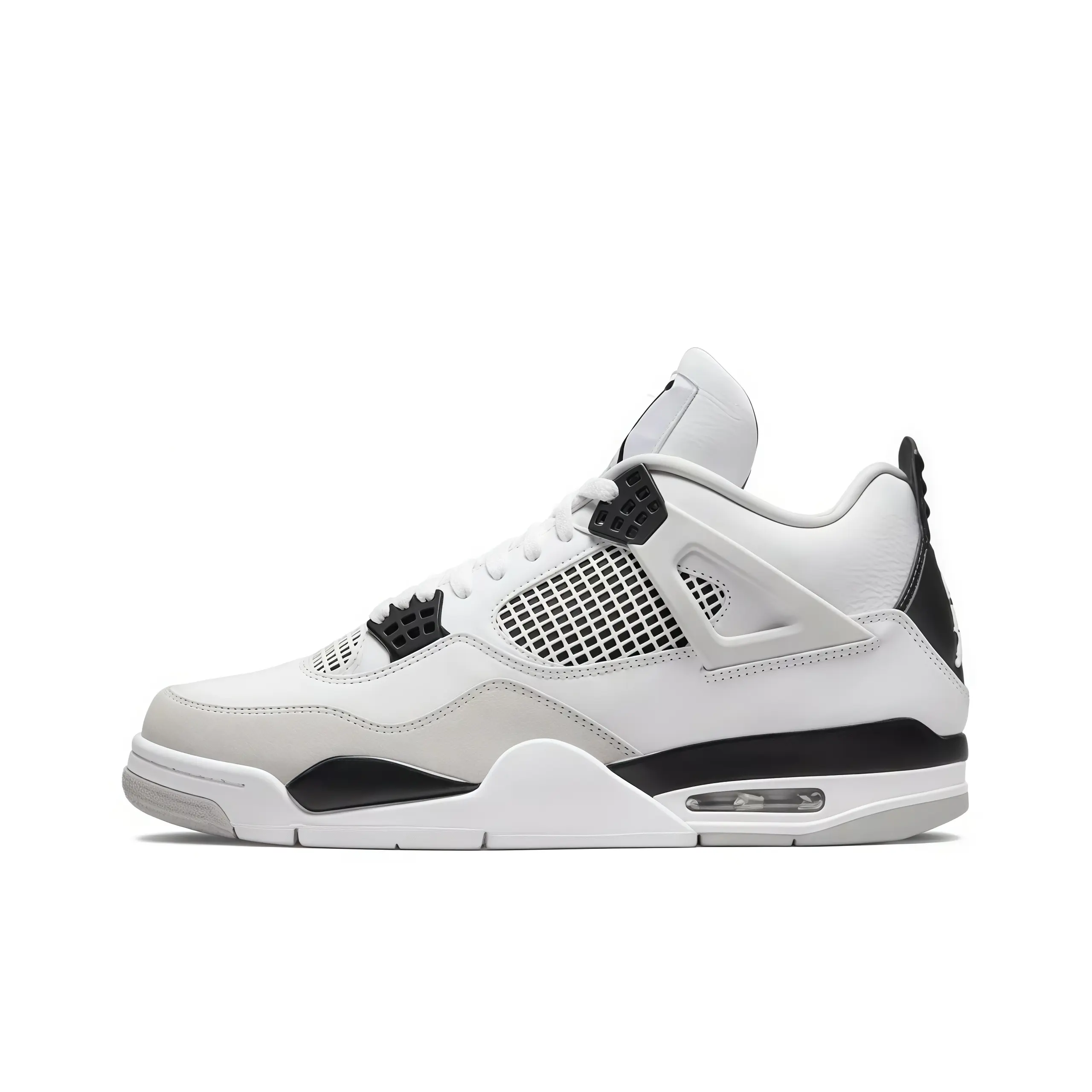Mid top basketball sneakers white gray black leather mesh panels air cushion support sleek silhouette streetwear essential travel ready head turning unisex casual fashion footwear