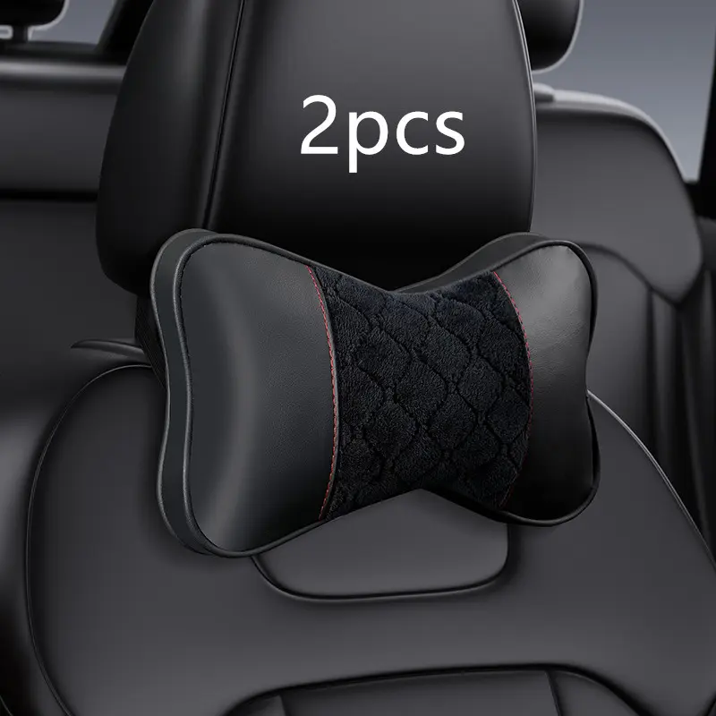 2pcs Universal Automotive Car Headrest PU Leather Neck Pillow, Soft Comfortable Seat Rest Cushion, Auto Interior Accessories Decorations