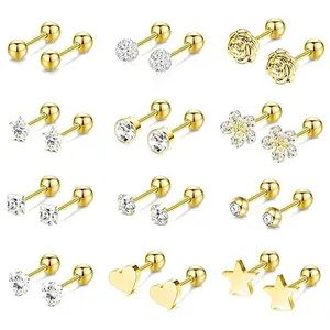 12PCS Cartilage Earrings for Women Hypoallergenic Gold Cartilage Earring Set Daith Conch Tragus Helix Piercing Jewelry