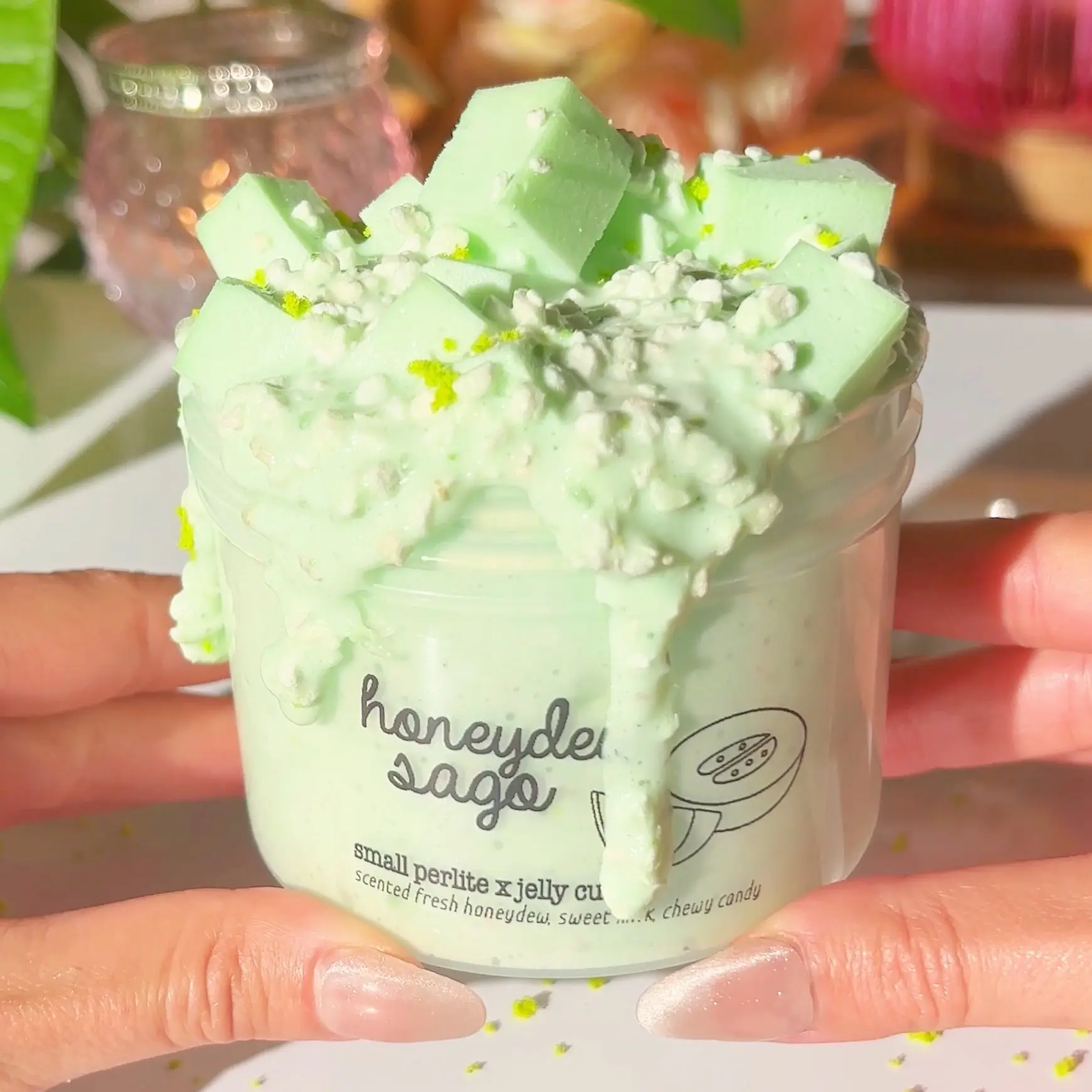 Honeydew Sago • Small Perlite + Jelly Cube Slime • Slime for the Best ASMR • Pastel Green Crunchy Slime • Honeydew Scented Slime