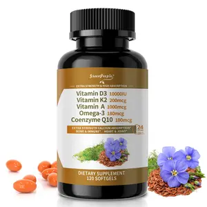 GREENPEOPLE Vitamin D3 K2 – 5-in-1 D3 K2 10,000 IU, MK7, A, Omega-3 & CoQ10 for Bone & Heart Support – 120 Softgels