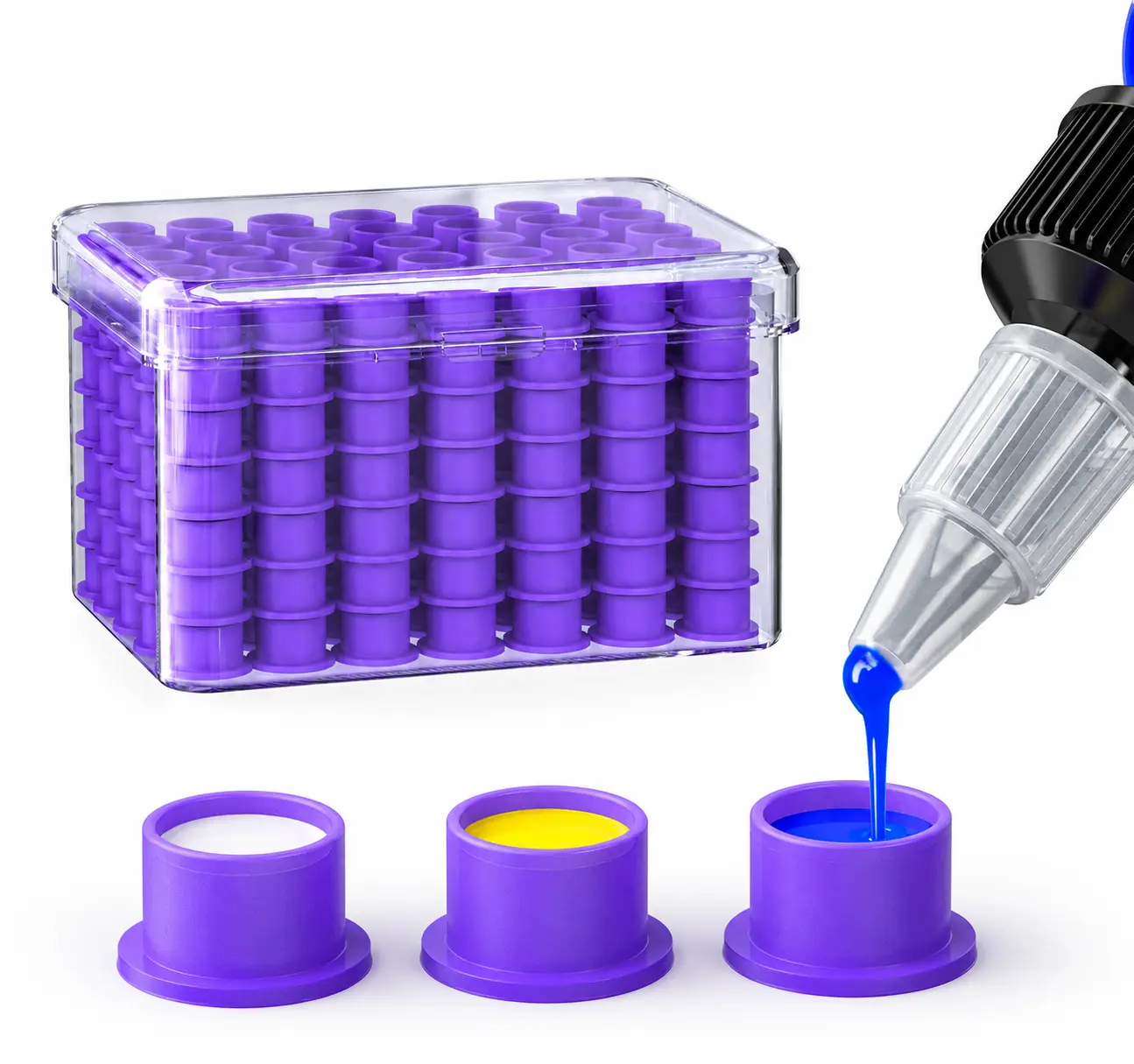 50-Pack Disposable Silicone Tattoo Ink Caps, Self-Standing Cups with Base, 12 x 20 mm, Purple