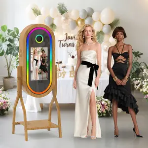 GO360BOOTH Mirror Photo Booth 50'' Wooden Magic Mirror Photo Booth with 21.5'' Interactive Touch Screen Built-in i5 Mini PC Suitable for Photography Needs in Various Locations
