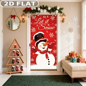 2D FLAT 1pc Christmas Snowman Door Hanging Banner, Polyester Winter Let It Snow Doors Banner 3x6 FT Christmas Front Door Porch Banner Snowman Photography Backdrop Sign for Xmas New Year Winter Holiday Home Party Decor, No Electricity Needed