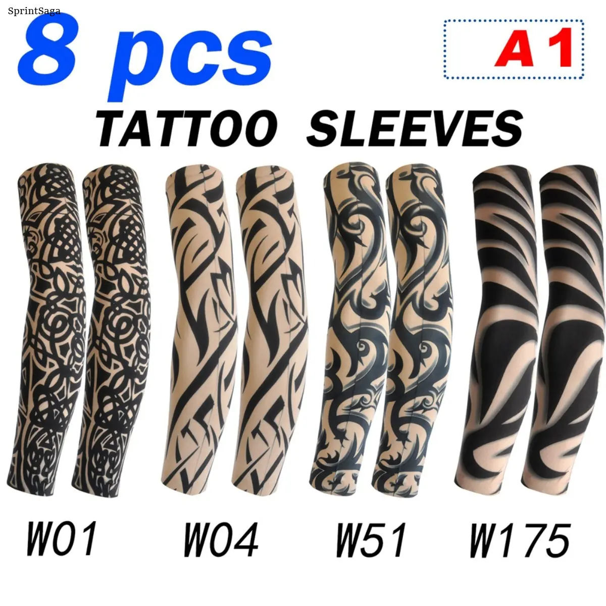 8 Pcs Combo Flower Arm Tattoo Sleeve Seamless Outdoor Cycling Tattoo Sunscreen Sleeve Cycling Tattoo Sleeve Cover