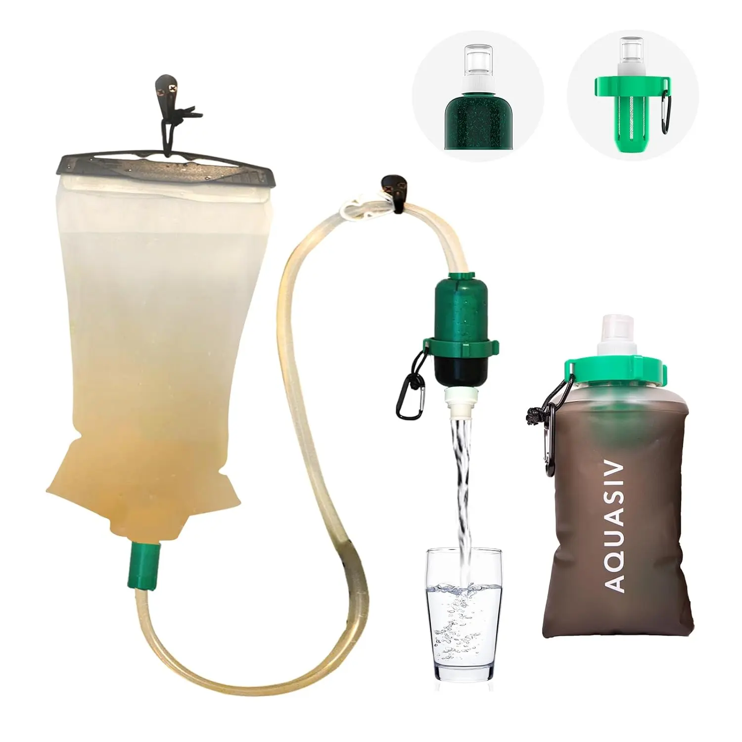 AQUASIV Basecamp Kit - Lightweight Personal Survival Water Filter, Chlorine Reduction, Reusable, 4 Filtration Options, Easy Maintenance