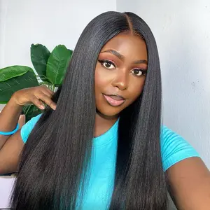 Moreface Beauty Kinky Straight Wig Glueless Pre Plucked Bleached Knots Lace Closure Wig Melted Hairline Ready to Wear 7x5 HD Lace Closure Wigs Human Hair for Women 180% Density