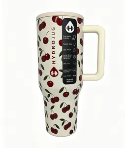 HydroJug 40oz Cherry Print Traveler Tumbler - Leak Proof Stainless Steel Insulated  - Keeps Drinks Cold 24H - Travel Coffee  - Drinkware & Flasks Water Bottles Bottled Portable Stranger Things Mug