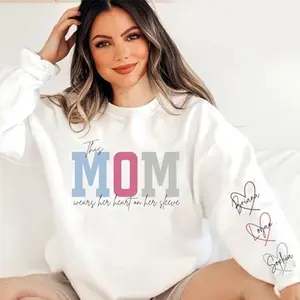 Personalized This Mom Wears Her Heart On Her Sleeve Sweatshirt Custom Kids Names, Custom Mama Sweatshirt, Mother's Day Gift for Mom, Mama Life Shirt