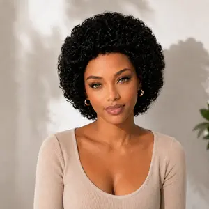 【Flash Sale】IFLY Glueless Wear and Go Wig Short Afro Curly real Hair Wigs for Black Women Kinky Afro Wigs 70s Afro Puff Glueless Neutral Wig for Daily Party Use | frieda wig | toupee | soft locs | usa wig