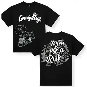 💰[Graphic Tee][%100cotton]GreedyBoyz Rich Off a Risk Graphic Cotton T Shirt Unisex Oversized Menswear Y2K Vintage Aesthetic Bold Design Athletic Streetwear Casual Comfortable Everyday Wear Foldable Street Style Top Hip Hop Urban Fashion Statement Tee