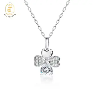 Moissanite Lucky Heart Petal Pendant Necklace Valentine's Day Wedding Engagement Anniversary Romantic Elegant Gift Daily Wear