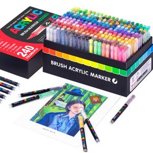 brush marker pen set, 24/48/60/80 colors straight liquid acrylic marker pens, waterproof pen soft brush nib for glass stone metal wood plastic paper, art supplies