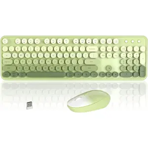 Colorful  Keyboard and  Combo,  2.4GHz  Retro Cute Round Keycaps Keyboard, 104  Full-Sized Keyboard  Set with  Button for PC Laptop Desktop (Green Gradient)