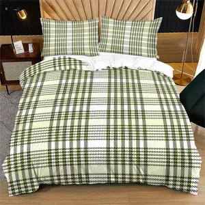 2/3-Piece Olive Green & Cream Checkered Duvet Cover Set British Country Style Suitable for modern and vintage bedroom decor in Western homes Ideal for youth, teenagers, girls, and boys Home bedding set (does not include duvet insert)