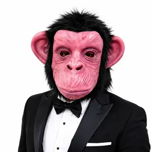 Monkey Mask with Large Ears, Realistic Chimp Latex Head Cover, Novelty Halloween Cosplay Costume Prop for Adult Party