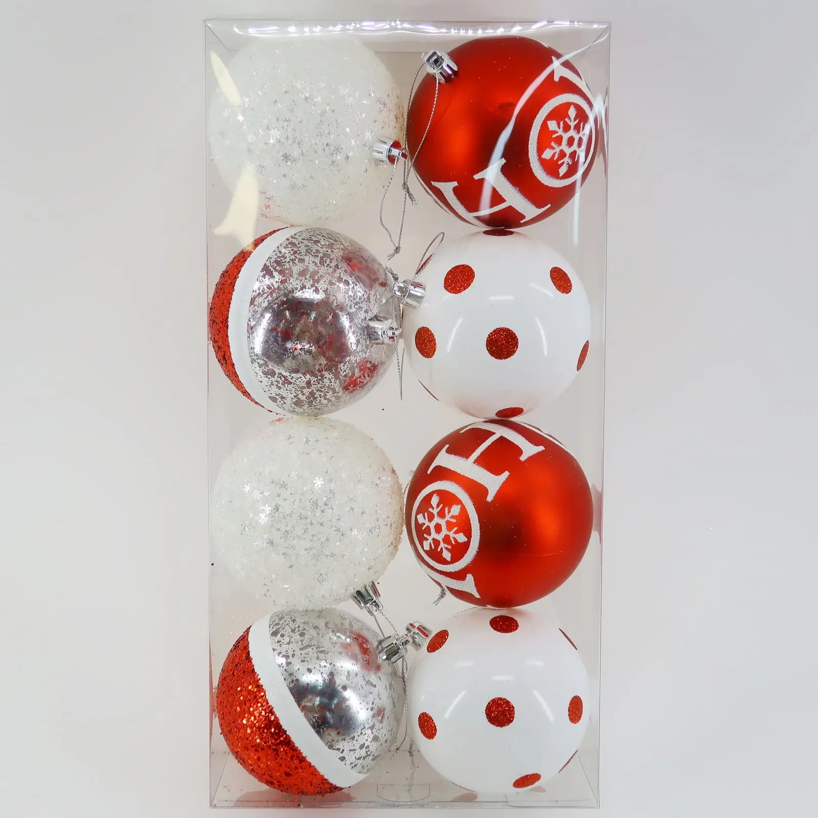Shatterproof Christmas Ornaments, 90 mm, Red and White, 8 Count, by Holiday Time