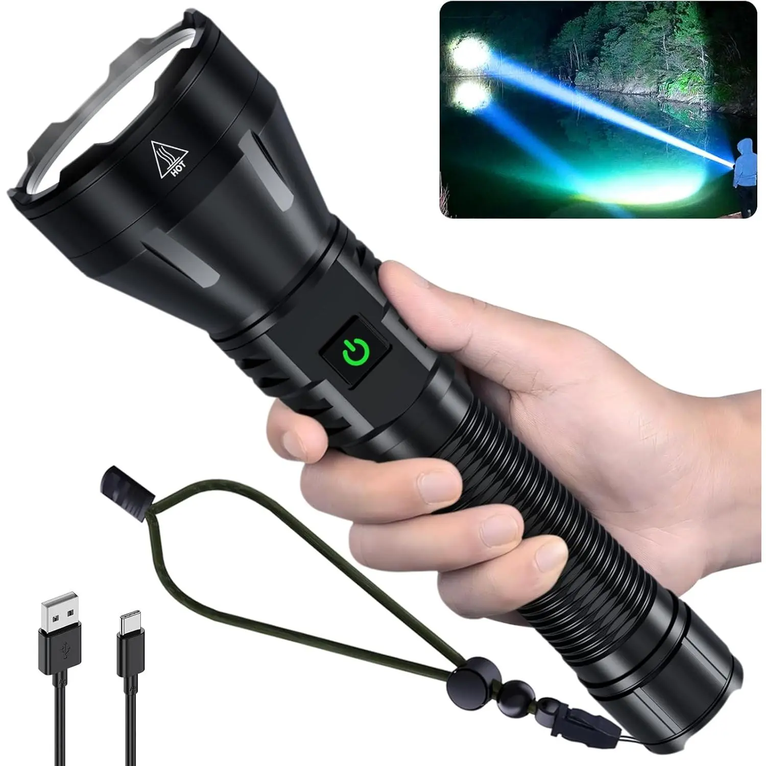 Rechargeable Flashlights High Lumens, 990000 Lumens Super Bright Flashlight, 5 Modes LED Powerful Flashlight Adjustable & Waterproof, Versatile Tactical Flashlight for Emergencies, Hiking, Camping