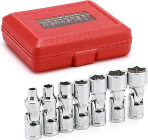 7 count 1/4" Drive Universal Joint Socket Set, 6 Point, SAE Universal Flex Socket Set, CR-V, Swivel , 3/16 Inch - 9/16 Inch