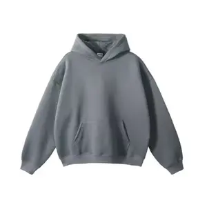 Grey Solid Color 100% Cotton Hoodies Autumn Winter Baggy Sports Outwear Plush Oversized Hooded Sweater for Men and Women's