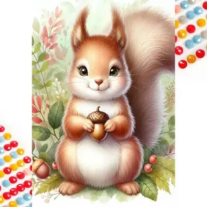 5D DIY Full Drill Round Diamond Painting Kit - Squirrel, Acorn, Leaf Mosaic, Canvas - DIY Decorative Art, Home Wall Decor, Perfect for Halloween and Christmas, Independence Day, Birthdays, and Anniversary Gifts