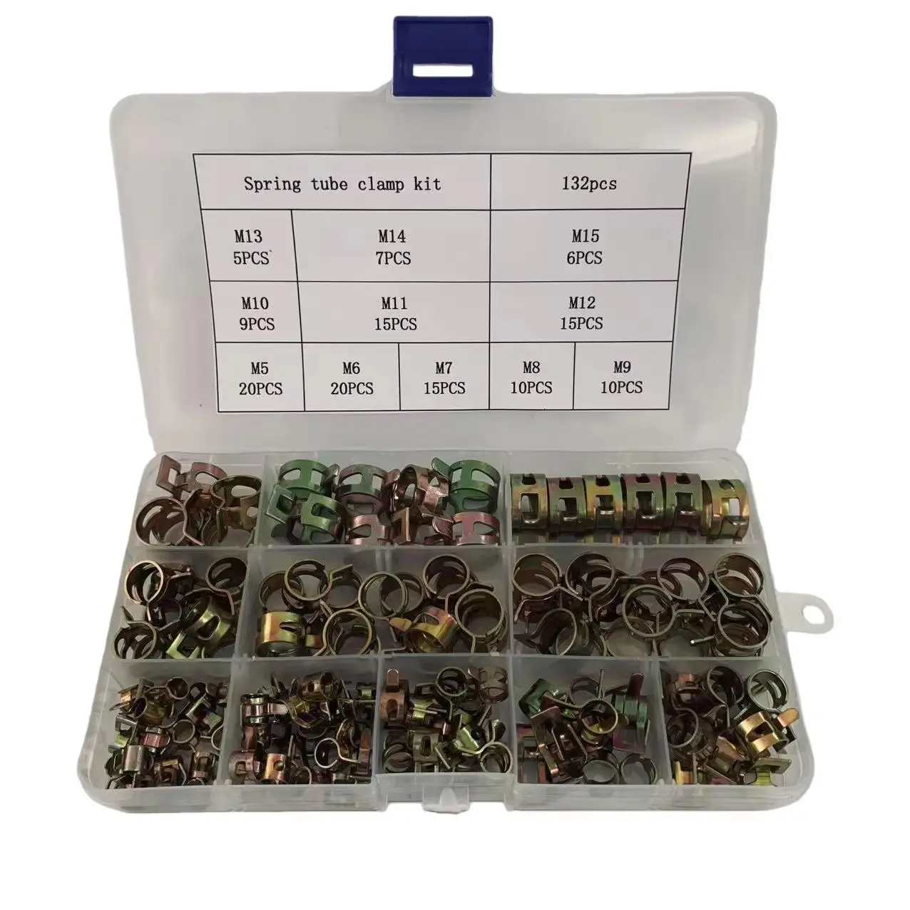 132-Piece Spring Heavy Duty Hardware Hose Clamp Set, 5-15mm Sizes, 11 Dimensions, Car & Truck Fuel Water Pipe Clamps, Fastening Clips Kit