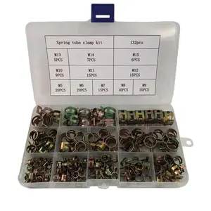 132-Piece Spring Heavy Duty Hose Clamp Set, 5-15mm Sizes, 11 Dimensions, Car & Truck Fuel Water Pipe Clamps, Fastening Clips Kit