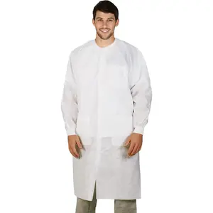 Disposable Lab Coats for Adults, Medium White, 45 GSM Polypropylene, Unisex Lab Coat with Snap Front, Knit Cuffs and Collar, 3 Pockets, Pack of 10