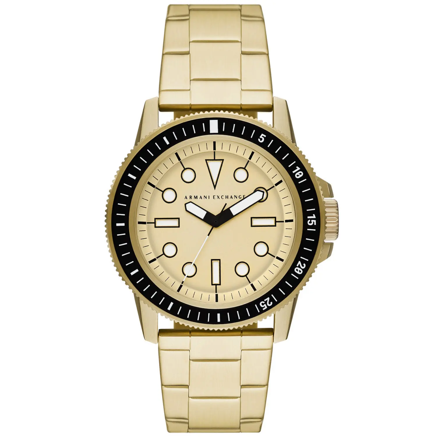 Armani Exchange Men's Leonardo Classic Watch, Modern Gold-Tone Stainless Steel with Solid Dial for Everyday Use, 44mm Case, 50m Water Resistant, AX1854