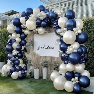 111pcs Royal Blue, White and Silver Multi-size Balloons Set, Suitable for Wedding, Engagement, Birthday Party, Anniversary, Graduation Party, Baby Shower, Retirement Party, Outdoor Garden Decoration, Room Decoration