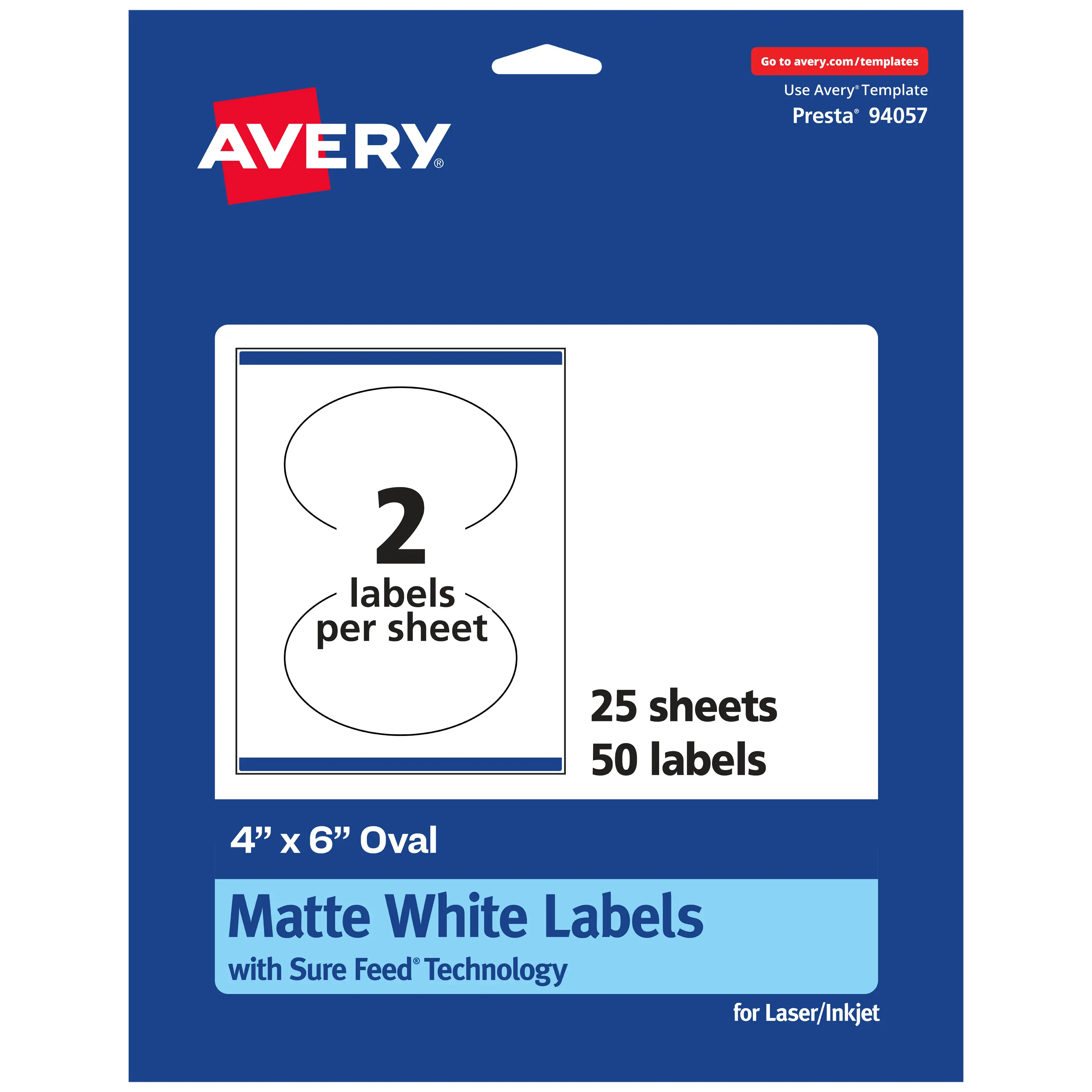 Avery Matte White Oval Labels, 4" x 6"