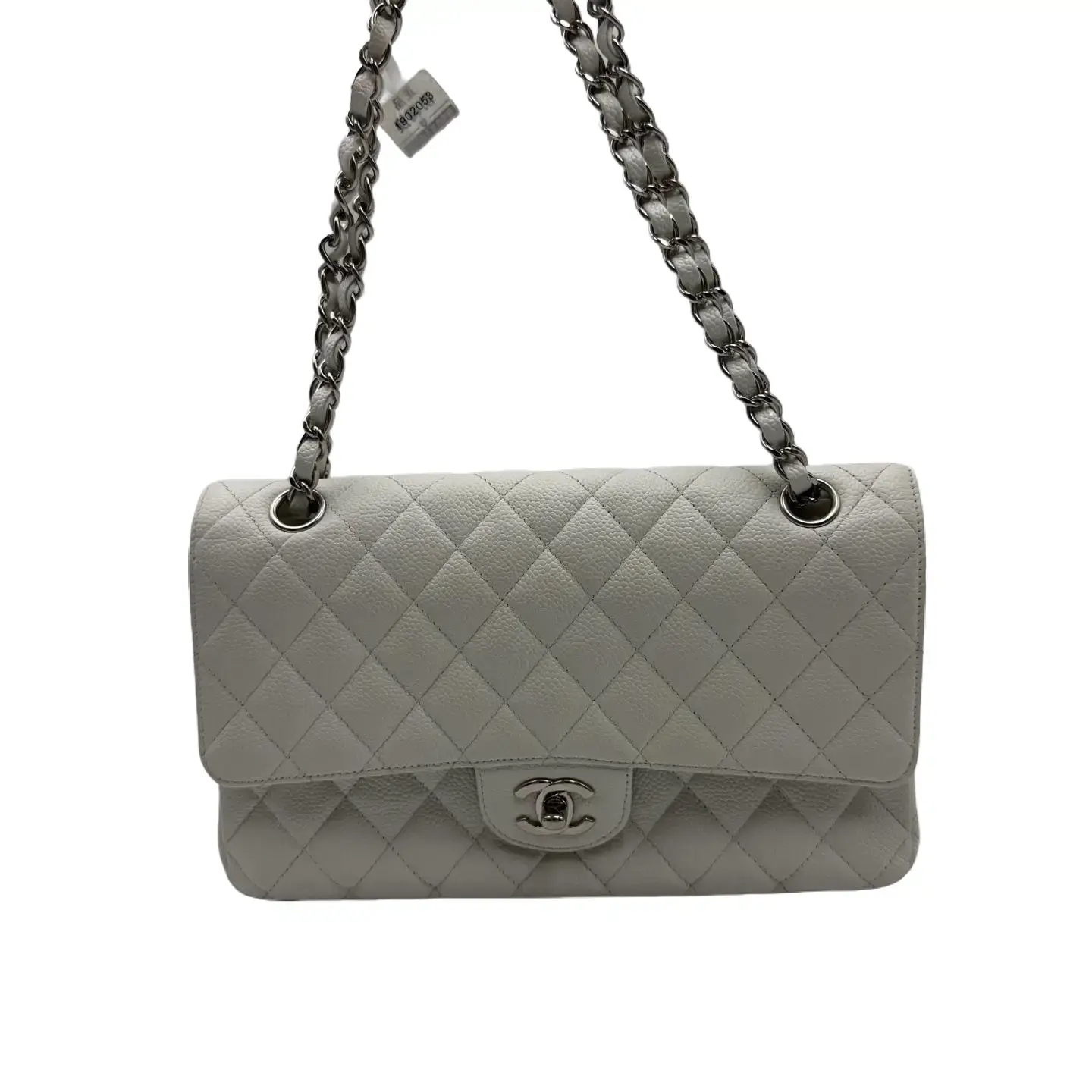 Pre-owned CHANEL HZ8 Classic Double Flap Medium Caviar Leather Silver Hardware 70521