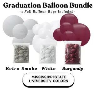 Graduation Balloon Bundle -  Mississippi State University Colors I Retro Smoke, White, Burgundy