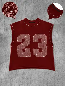 Men's Casual Vest Sleeveless Sport Tank with Rhinestone '23' Print, Graphic Design, Fitted Short Sleeve, Fashionable Streetwear for Gym and Daily Wear, Sleeveless Workout Tops, Gym Apparel, Sleeveless Gym Shirts