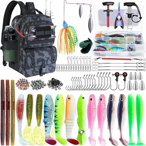 Waterproof Fishing Backpack Sling Tackle Bag with Tackle Boxes Rod Holder, Fishing Gear Combo Kit, Fishing Gifts for Men Women, Camouflage Black