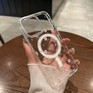 Phone Case: A Pink Flower Patterned Transparent Phone Case with a Magnetic Ring, Compatible with  iPhone 17 E Air Pro ProMax iPhone16 15 14 Plus 13 12 11 X XS XR