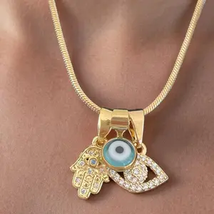 18Kt GF Three Charm Evil Eye Gold Necklace